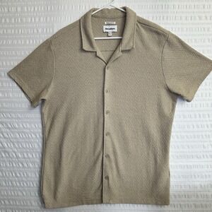 Threadbare Mens Open-Weave Textured Knit Button Up Shirt Size XL Beige Bohemian